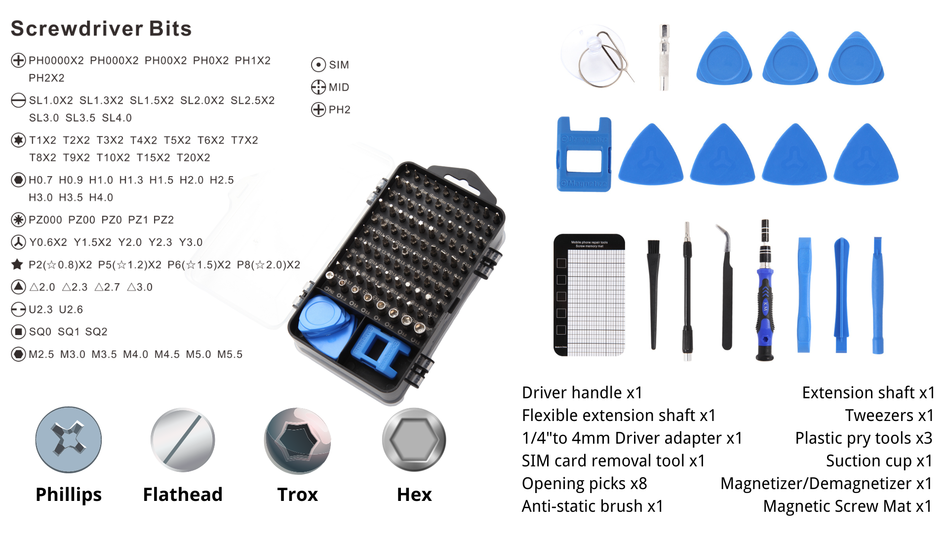 Tabla de especificaciones de puntas KOMBO-01